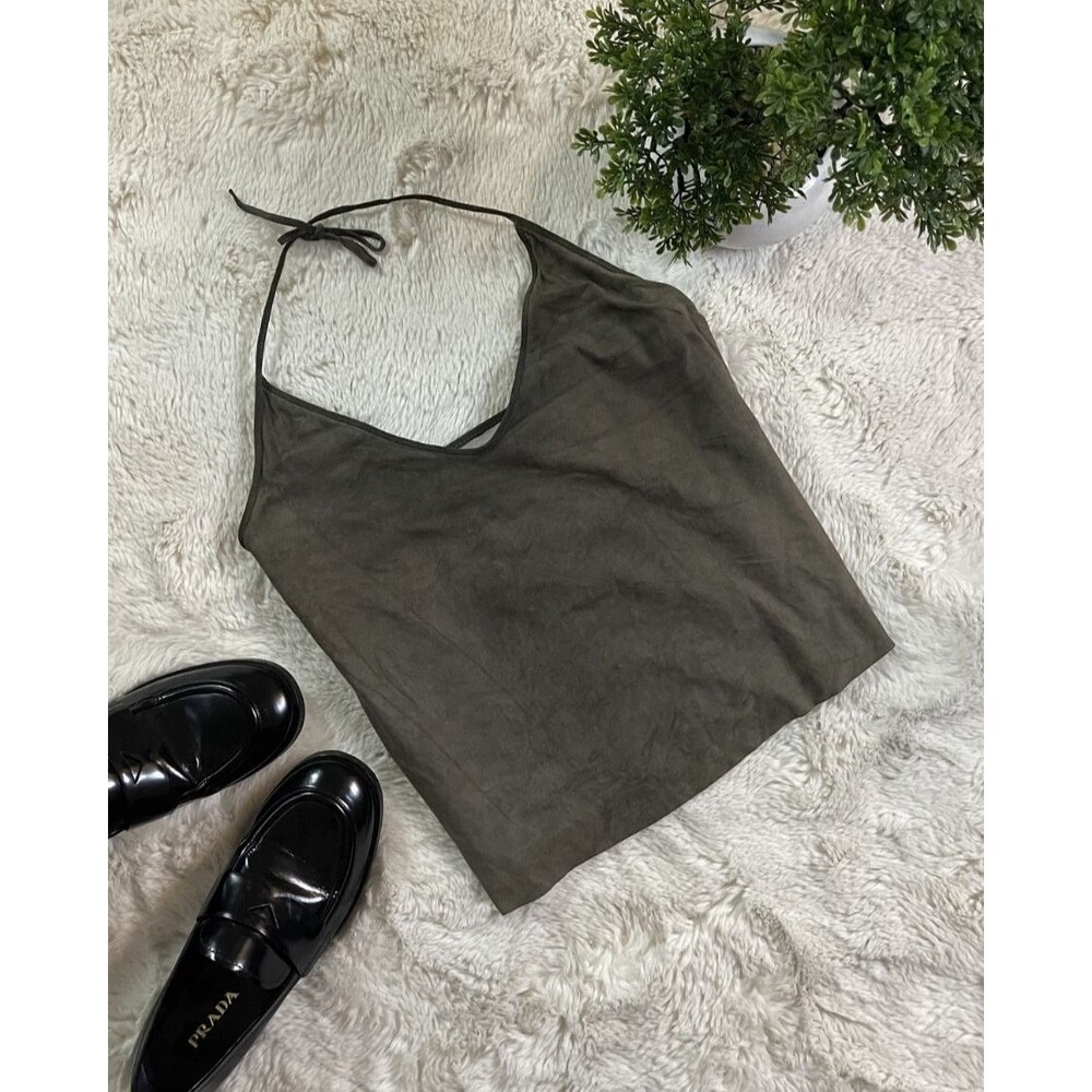 Staci Koondeal Genuine Suede Leather Silk Lined Halter Top Size M